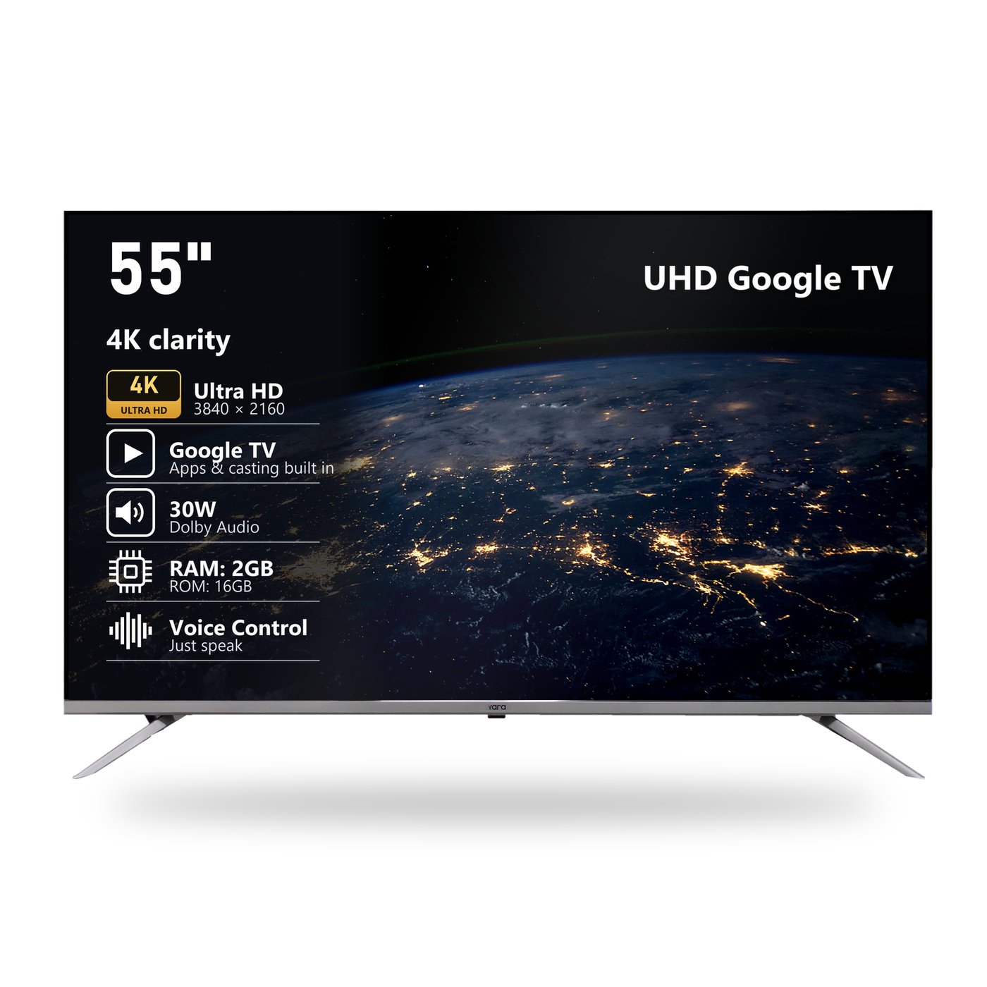 Yara 55" 4K UHD Google TV with Dolby Audio and voice control