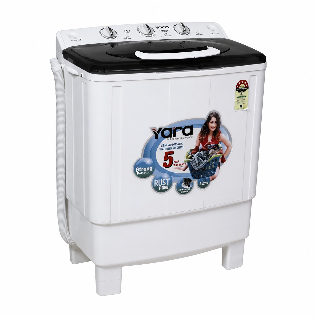 Yara 8 kg Semi Automatic Top Load Washing Machine – Black Lid