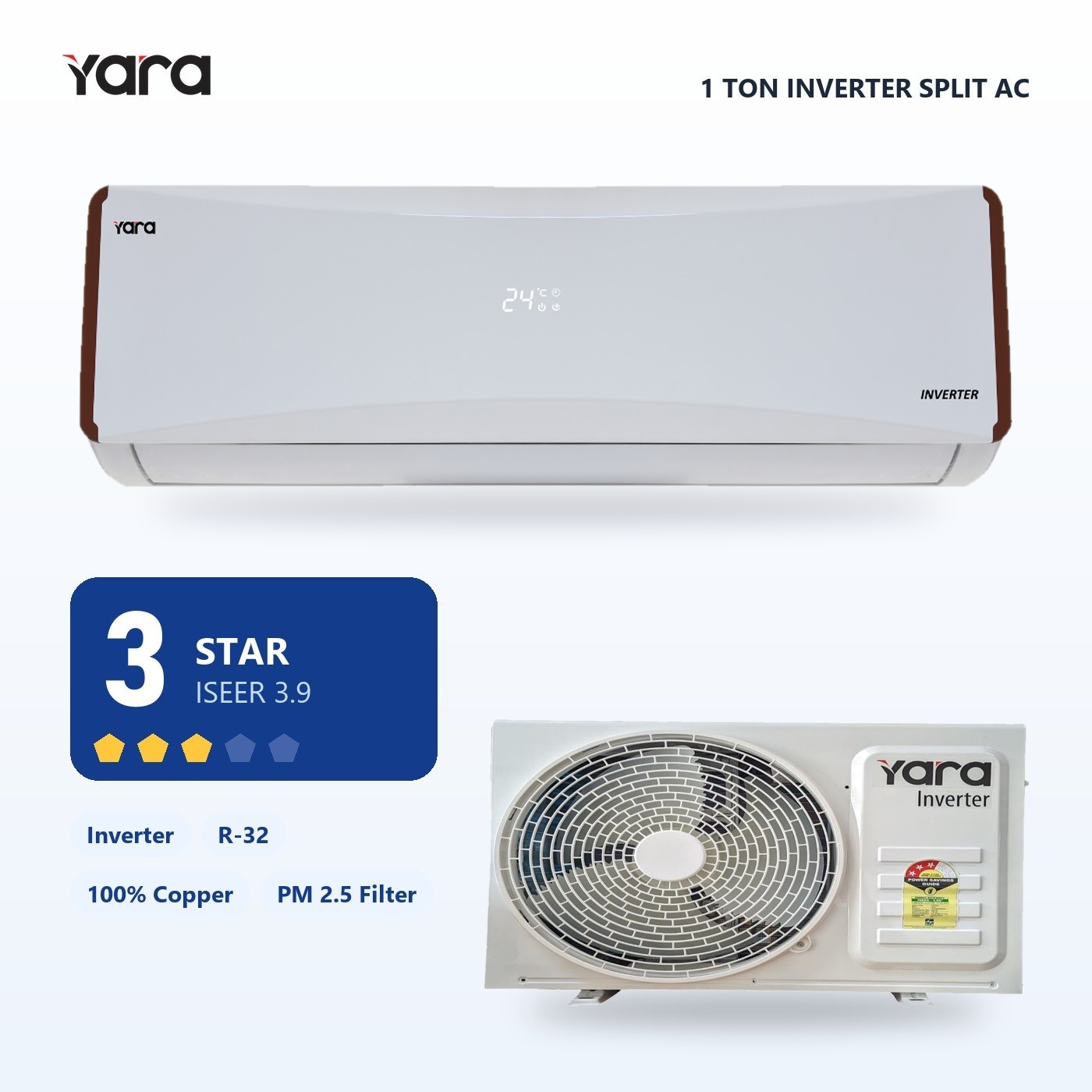 Yara 1 Ton 3 Star Inverter Split AC (AS123BS25E)