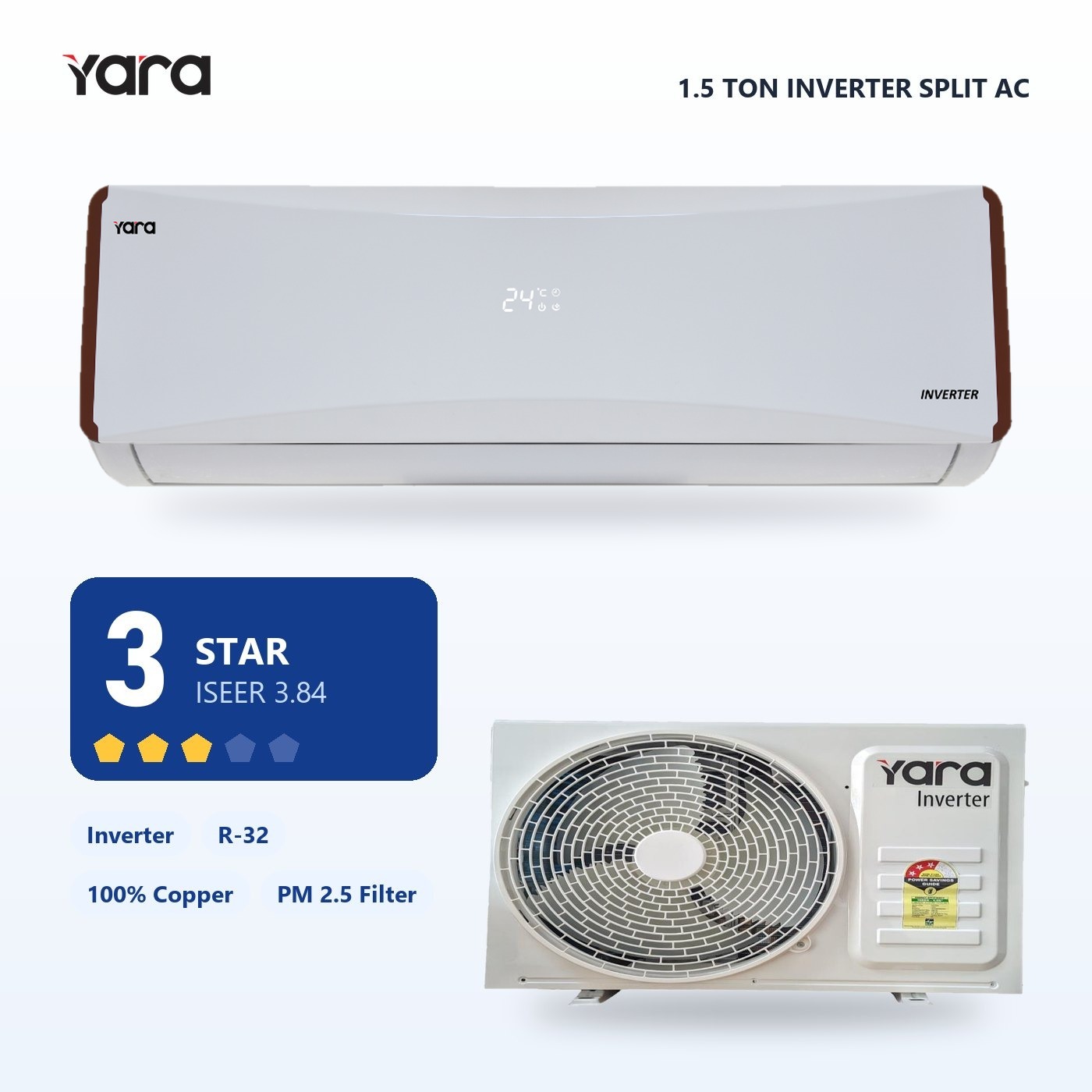 Yara 1.5 Ton 3 Star Inverter Split AC (AS183BS25E)