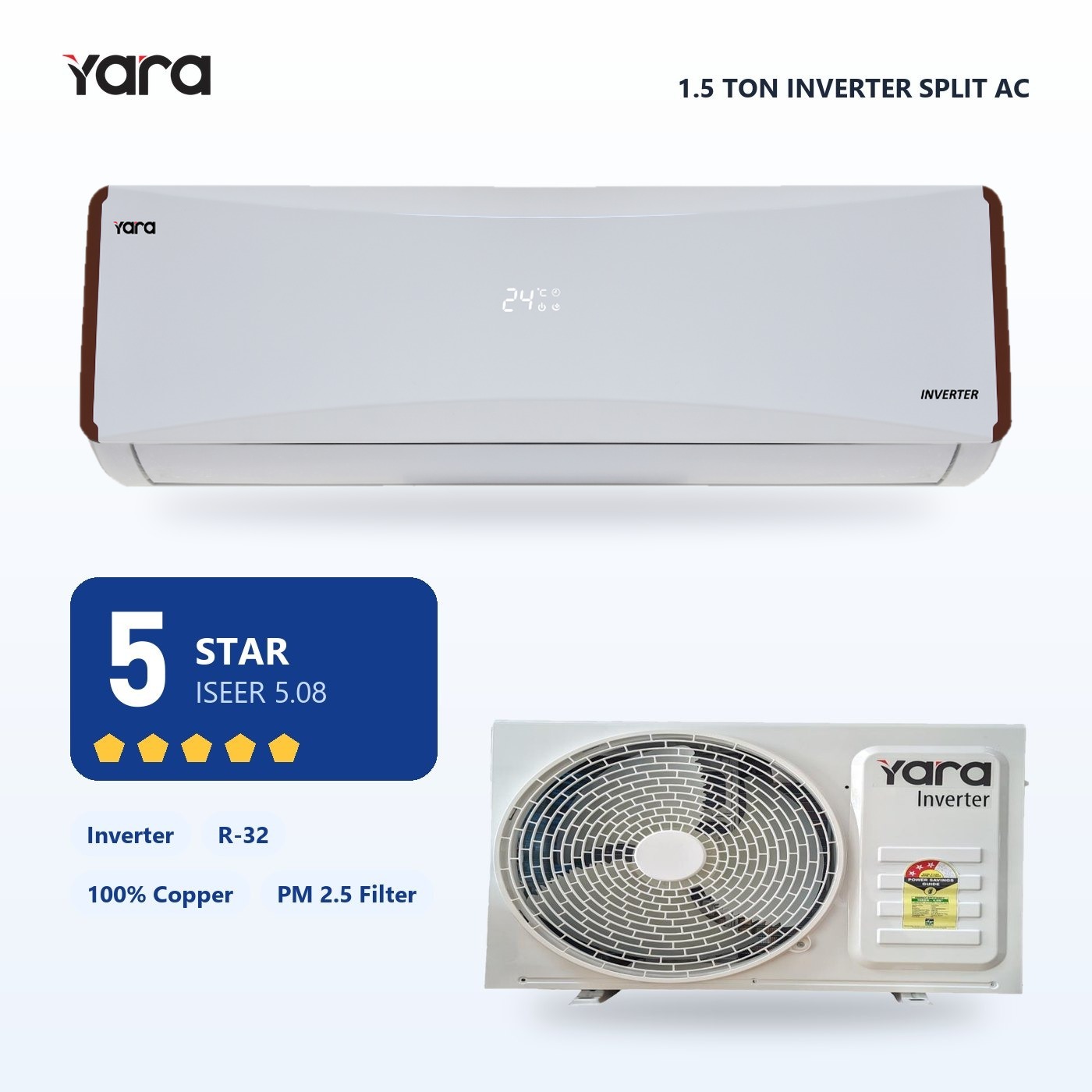 Yara 1.5 Ton 5 Star Inverter Split AC
