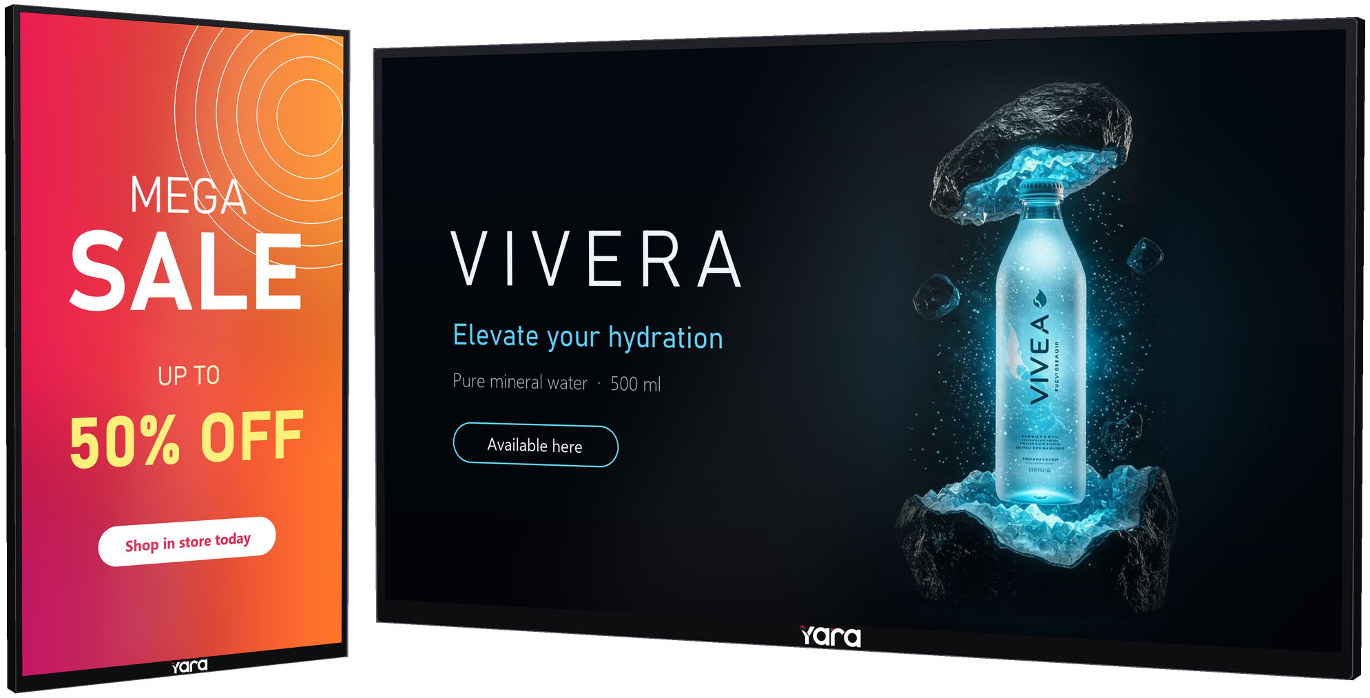 Yara Commercial Displays in landscape and portrait
