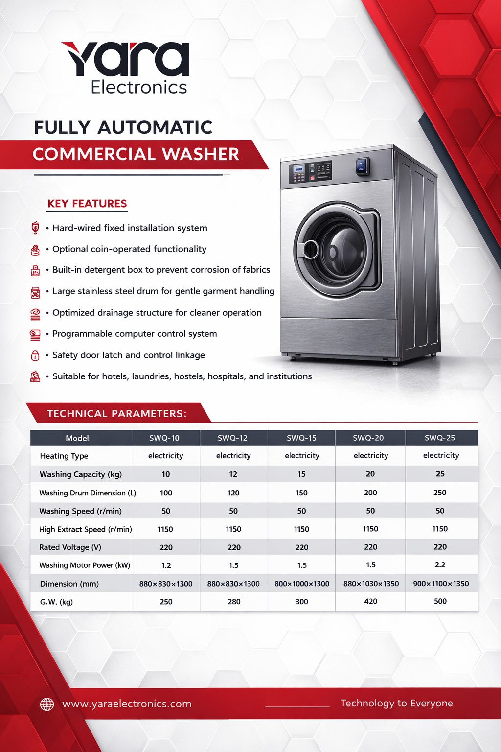Yara 12 kg Fully Automatic Commercial Washing Machine