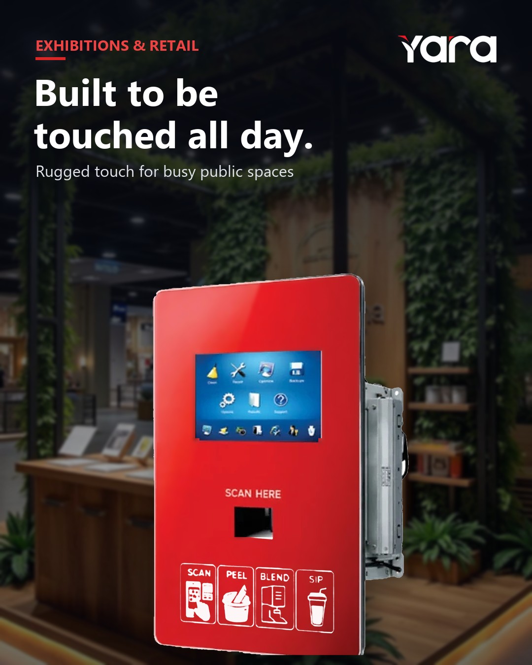Yara Glass Display in exhibitions & retail