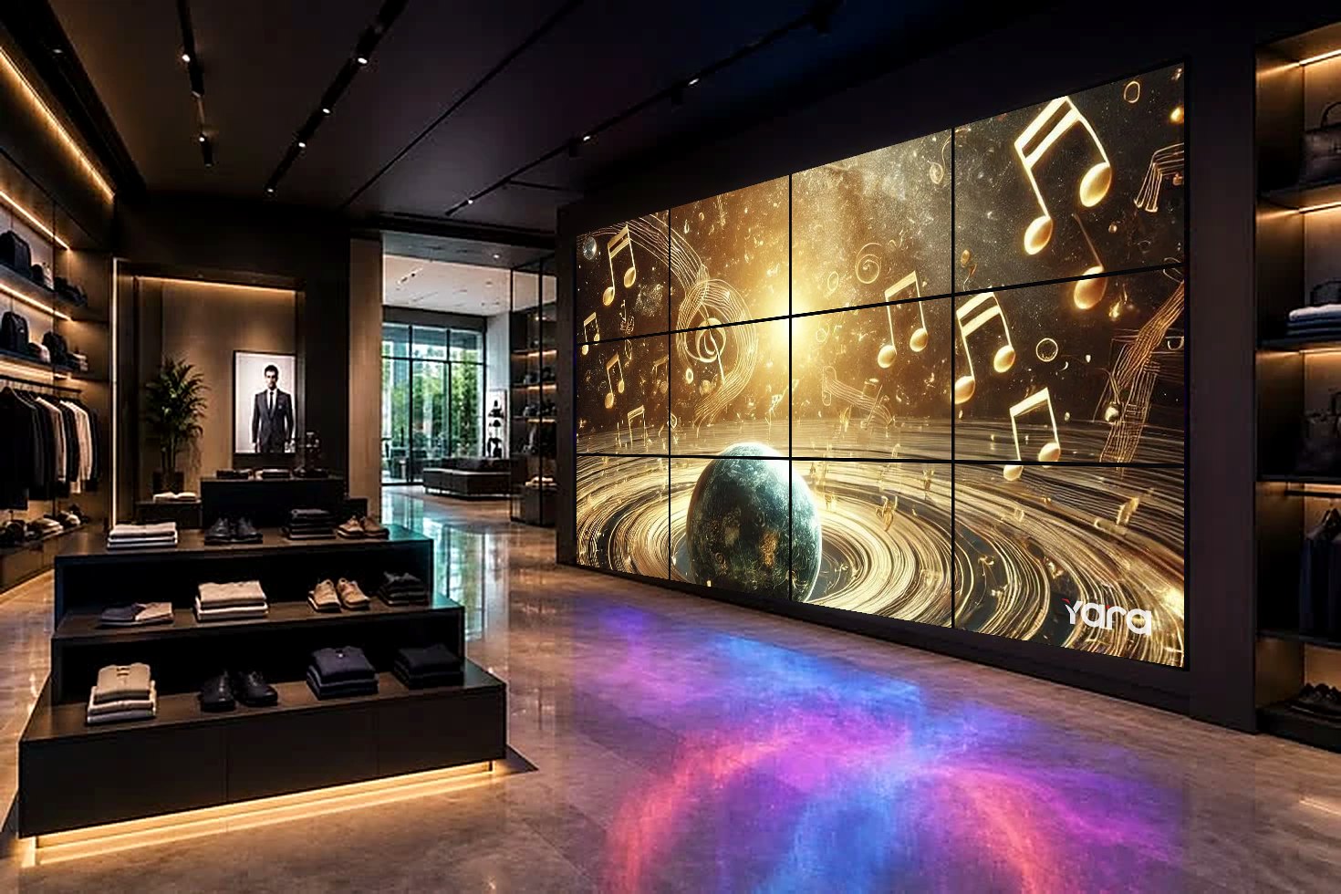 Yara LCD video wall in a fashion store