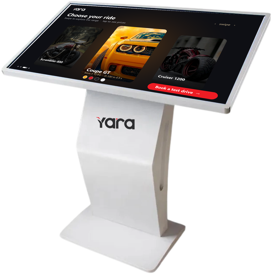 Yara Stand Alone Kiosk showing a car showroom app